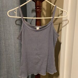 Anvil Dusty Blue Women’s Ribbed Tank Top Cute Stitched Hems Ruffle Summer Size S